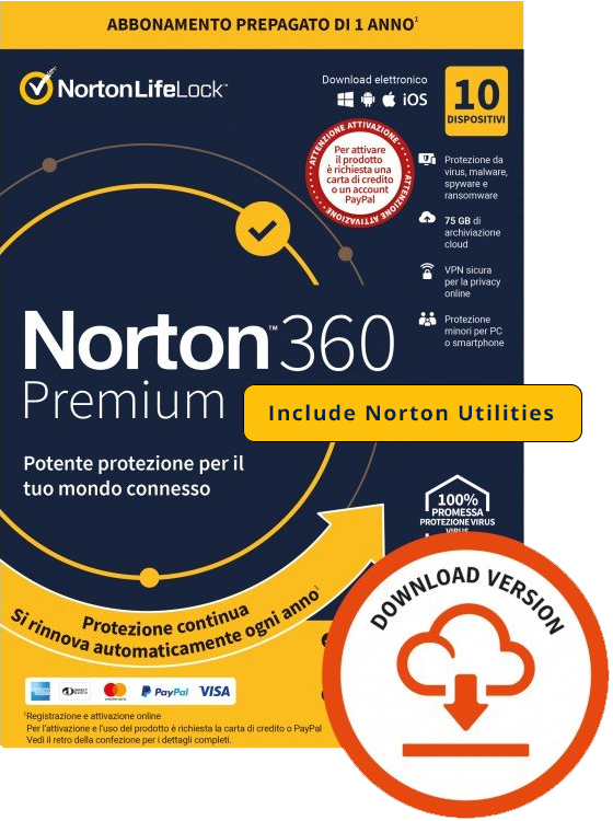 Symantec 360 Premium + Utilities Ultimate 10 dispositivi 1 anno