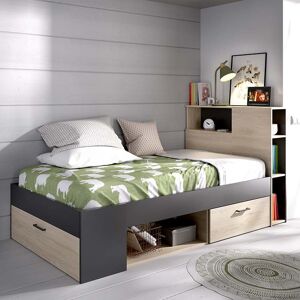 garneroarredamenti Letto singolo 90x190cm con cassettoni e libreria rovere grafite Derby