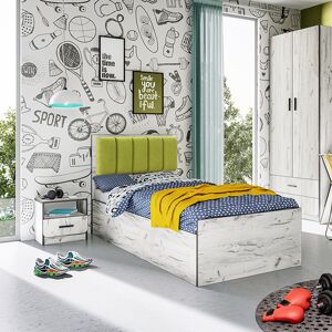 garneroarredamenti Letto singolo 90x200cm contenitore bianco rustico verde Zadar