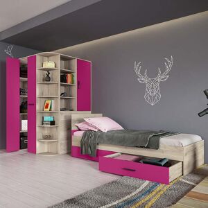 garneroarredamenti Cameretta 352x124cm 1 letto singolo con cabina rovere fucsia Mary Gihome®