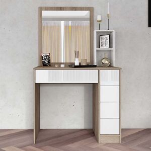 garneroarredamenti Postazione trucco 99x42cm con specchio rovere bianco lucido Tamigi