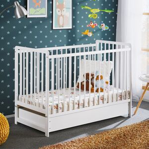 garneroarredamenti Lettino con materasso bambini neonati culla cassetto 65x124cm bianco Destiny