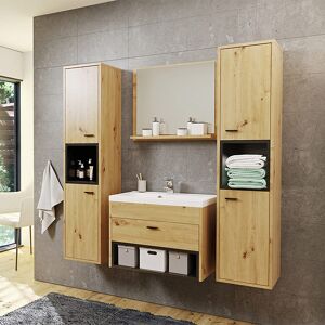 garneroarredamenti Mobile bagno sospeso 2 pensili moderno 140x133cm rovere nero Florentina