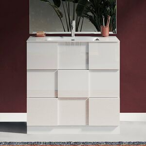 garneroarredamenti Mobile bagno 80x85cm da terra con lavabo 3 cassetti bianco lucido Obsession