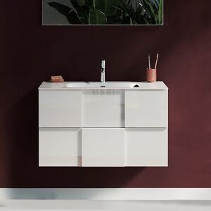 garneroarredamenti Mobile bagno sospeso 80x51cm con lavabo 2 cassetti bianco lucido Obsession