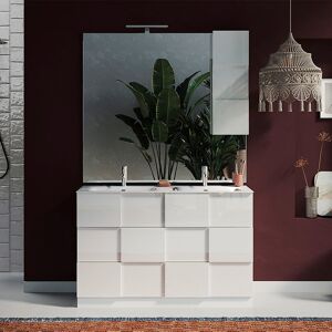 garneroarredamenti Mobile bagno 120x195cm a terra con specchio e doppio lavabo bianco lucido Obsession