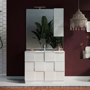 garneroarredamenti Mobile bagno 100x205cm a terra con specchio e lavabo bianco lucido Obsession