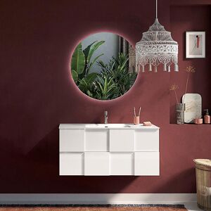 garneroarredamenti Mobile bagno sospeso 100x141cm moderno con specchio e lavabo bianco lucido Obsession