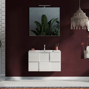 garneroarredamenti Mobile bagno sospeso 80x136cm con lavabo e specchio bianco lucido Obsession