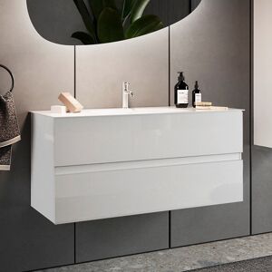 garneroarredamenti Mobile bagno sospeso moderno con lavabo 100x51cm bianco lucido Moon