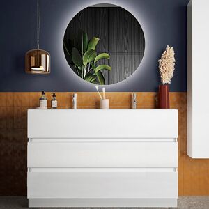 garneroarredamenti Mobile bagno 120x175cm a terra con doppio lavabo e specchio bianco lucido Moon