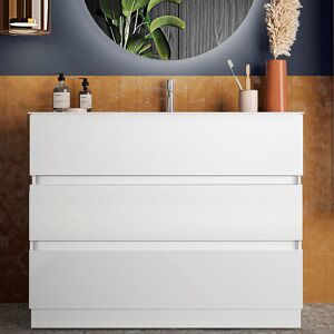 garneroarredamenti Mobile bagno 60x85cm a terra con lavabo 3 cassetti bianco lucido Moon