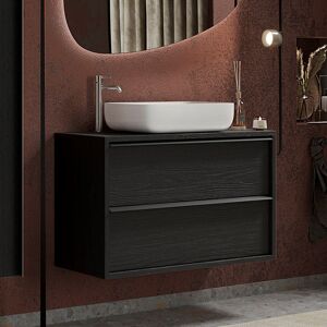 garneroarredamenti Mobile bagno sospeso 92x64cm con lavabo nero frassinato Absolut