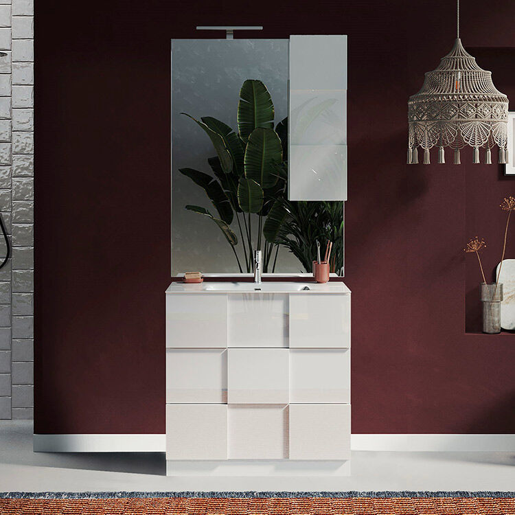 garneroarredamenti Mobile bagno da terra classico con lavabo e specchio 80x205cm bianco lucido Obsession