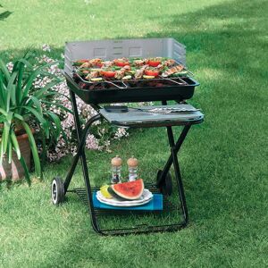 garneroarredamenti Barbecue da giardino pieghevole con ruote 84cm acciaio BQ33