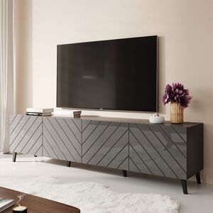 garneroarredamenti Mobile porta tv 200x52cm moderno con frontale decorato grigio lucido Placida