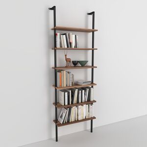 garneroarredamenti Libreria da parete industrial con ripiani 60x183cm noce metallo nero Biak