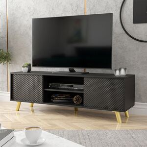 garneroarredamenti Mobile porta tv 140x42cm 2 vani a giorno 2 ante nero Nyborg