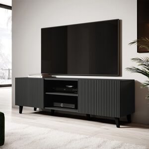 garneroarredamenti Mobile porta tv 150x53cm 2 vani a giorno 2 ante antracite cannettato Odessa