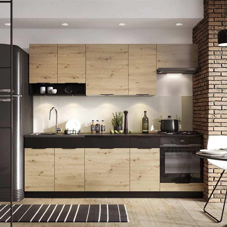 garneroarredamenti Cucina moderna componibile lineare 240cm quercia nero Terry 1