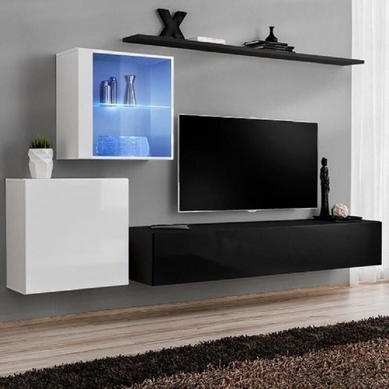 Garnero Arredamenti Parete attrezzata Geo 13 cubi bianco porta tv e mensola nero