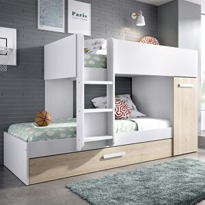 garneroarredamenti Letto a castello con armadio 244x112cm bianco rovere 3 letti Damian