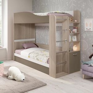 garneroarredamenti Cameretta 231x96cm bambini con soppalco 2 letti singoli rovere cappuccino Crazy-B