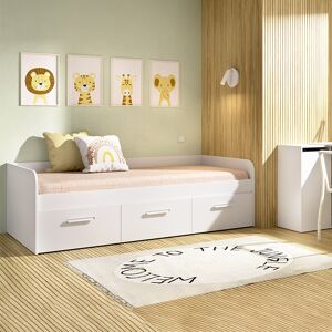 garneroarredamenti Letto singolo 90x190cm per bambini legno bianco 3 cassetti Alvaro