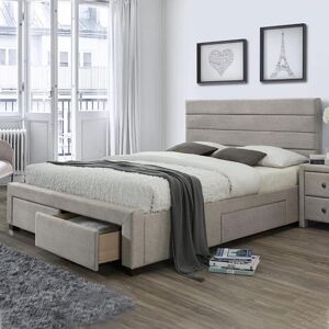 garneroarredamenti Letto matrimoniale moderno in tessuto 160x200cm beige noce Giusy