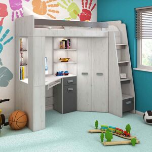 garneroarredamenti Cameretta 204x120cm 1 letto singolo completa destra bambini bianco pino grafite Dollie Gihome®