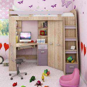 garneroarredamenti Cameretta 204x120cm completa destra 1 letto singolo rovere rosa Dollie Gihome®