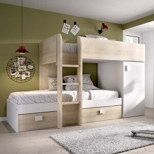 garneroarredamenti Letto a castello per bambini con armadio 255x112cm rovere bianco Sole