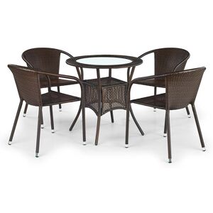 garneroarredamenti Set tavolo in vetro 74x74cm + 4 sedie da giardino in rattan marrone Cubby