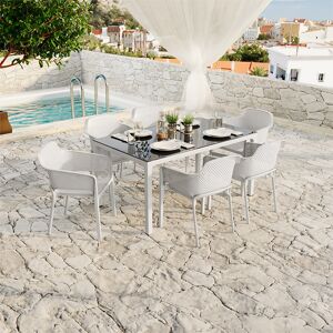 garneroarredamenti Set tavolo da giardino esterno bar dehors rettangolare 150x90cm + 6 sedie polipropilene bianco Aruba