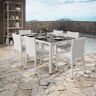 garneroarredamenti Set tavolo da giardino esterno bar dehors rettangolare 150x90cm + 6 sedie effetto rattan bianco Conchiglia
