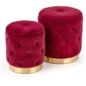 garneroarredamenti Set 2 pouf moderno contenitore in velluto bordeaux Emil