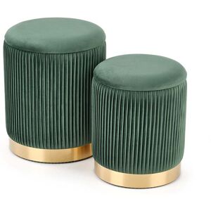 garneroarredamenti Set 2 pouf design da salotto contenitore in velluto verde Cubal