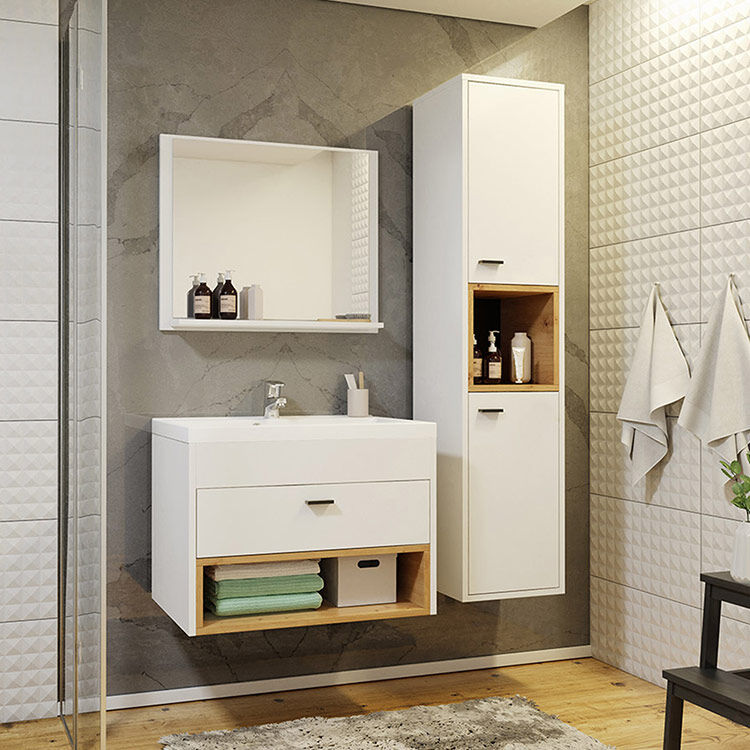 garneroarredamenti mobile bagno 100x133cm sospeso moderno bianco rovere florentina