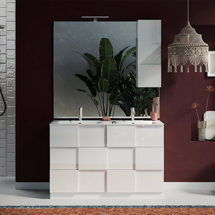 garneroarredamenti mobile bagno da terra con specchio e 2 lavabi 120x195cm bianco lucido obsession