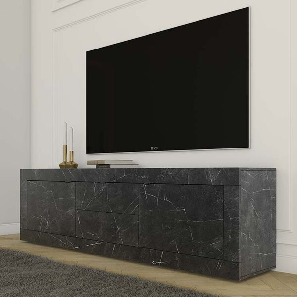 garneroarredamenti porta tv 210x66cm 2 ante 2 cassetti effetto marmo nero eternity