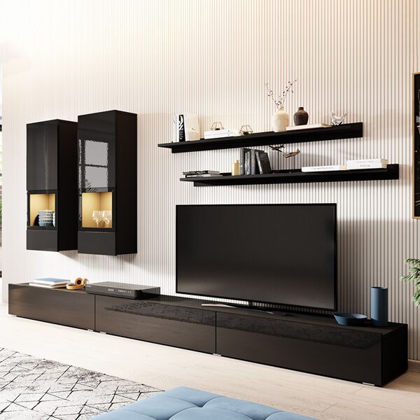 garneroarredamenti parete attrezzata moderna 270x176cm nero emotion gihome®