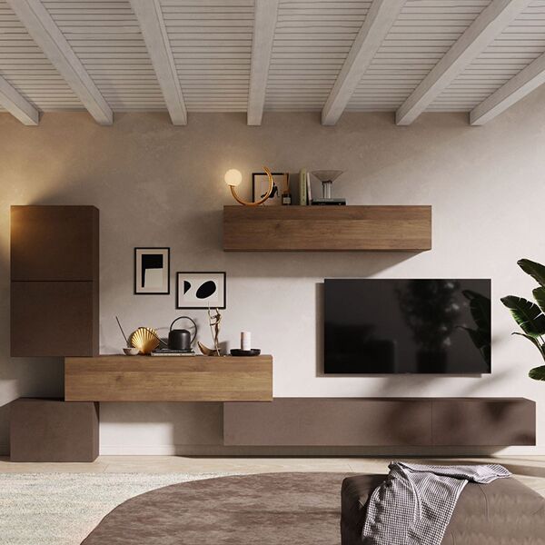 garneroarredamenti parete attrezzata design moderno 340x195cm marrone bronzo rovere scuro sunset 14