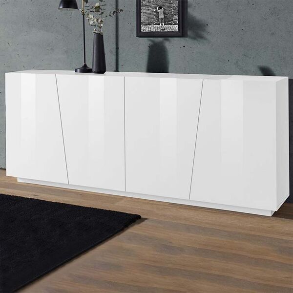 garneroarredamenti credenza moderna 4 ante 200x86cm bianco lucido candia gihome®