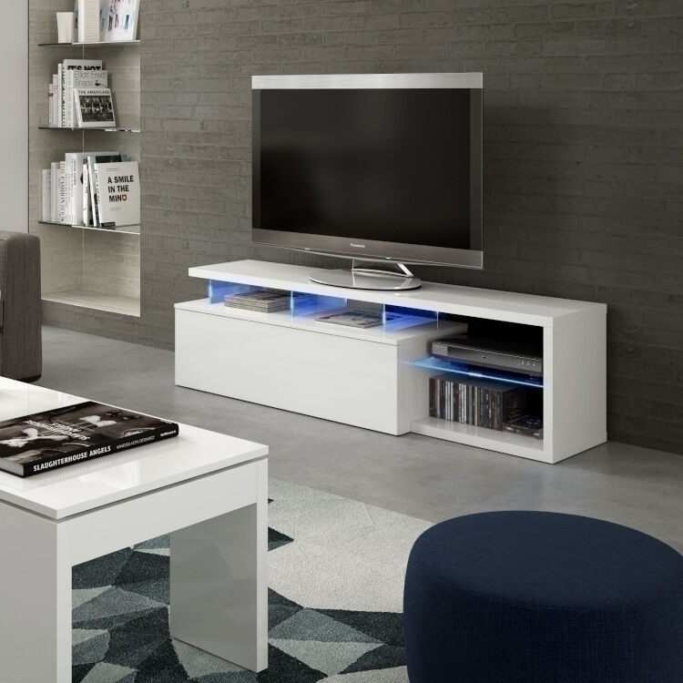 garneroarredamenti mobiletto 150x43cm porta tv moderno bianco lucido lumina