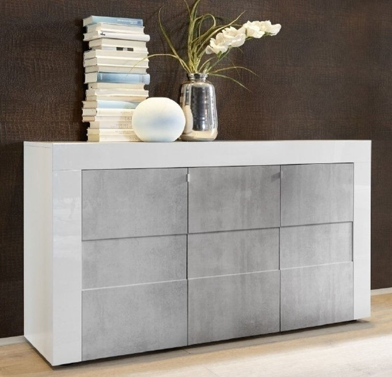 garneroarredamenti credenza moderna 3 ante 138x84cm bianco lucido cemento easy