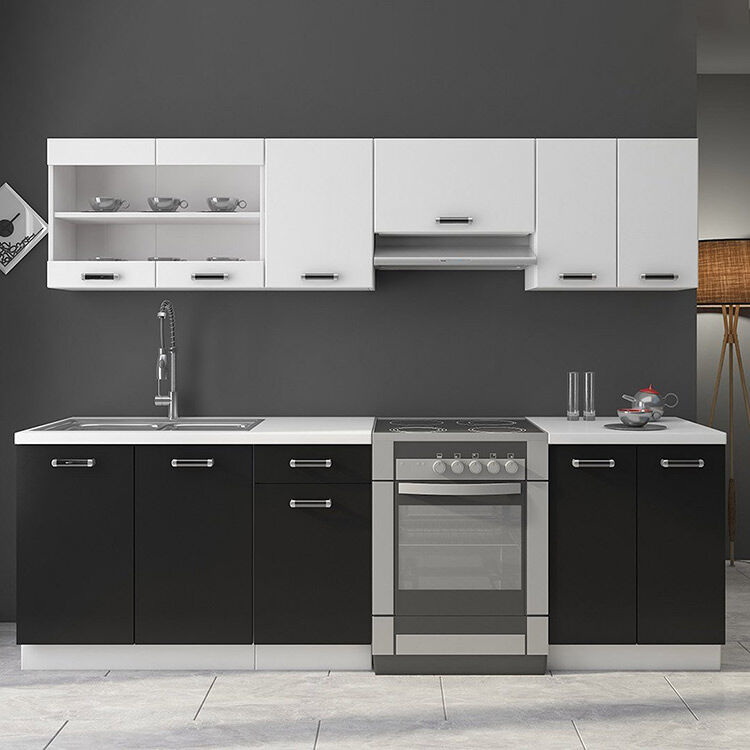 garneroarredamenti cucina 240cm moderna componibile lineare bianco nero wine