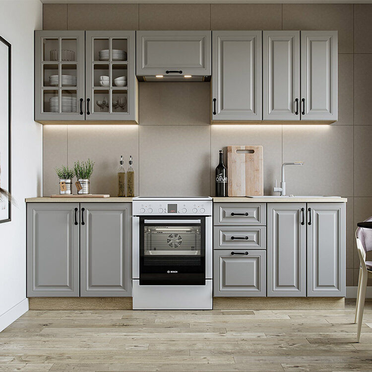 garneroarredamenti cucina 240cm completa moderna shabby componibile grigio rovere oxford