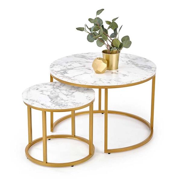 garneroarredamenti set 2 tavolini rotondi da salotto effetto marmo bianco oro lepi