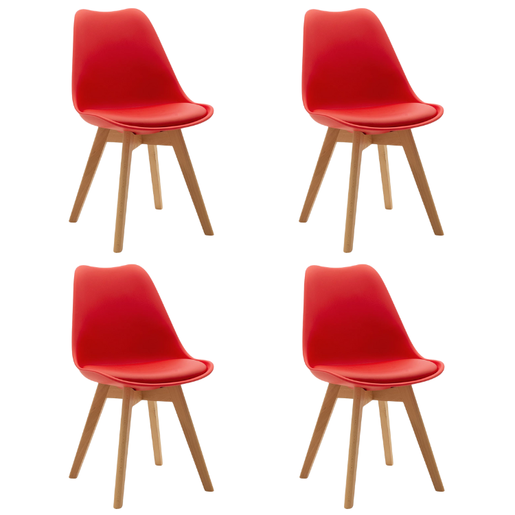 garneroarredamenti set 4 sedie da pranzo stile scandinavo imbottita rosso gambe legno riccia