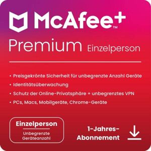 McAfee + Premium Individual Security   Dispositivi illimitati   1 anno